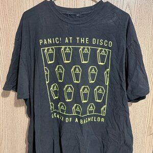 Black Graphic Tee with Neon Yellow panic at the disco design!